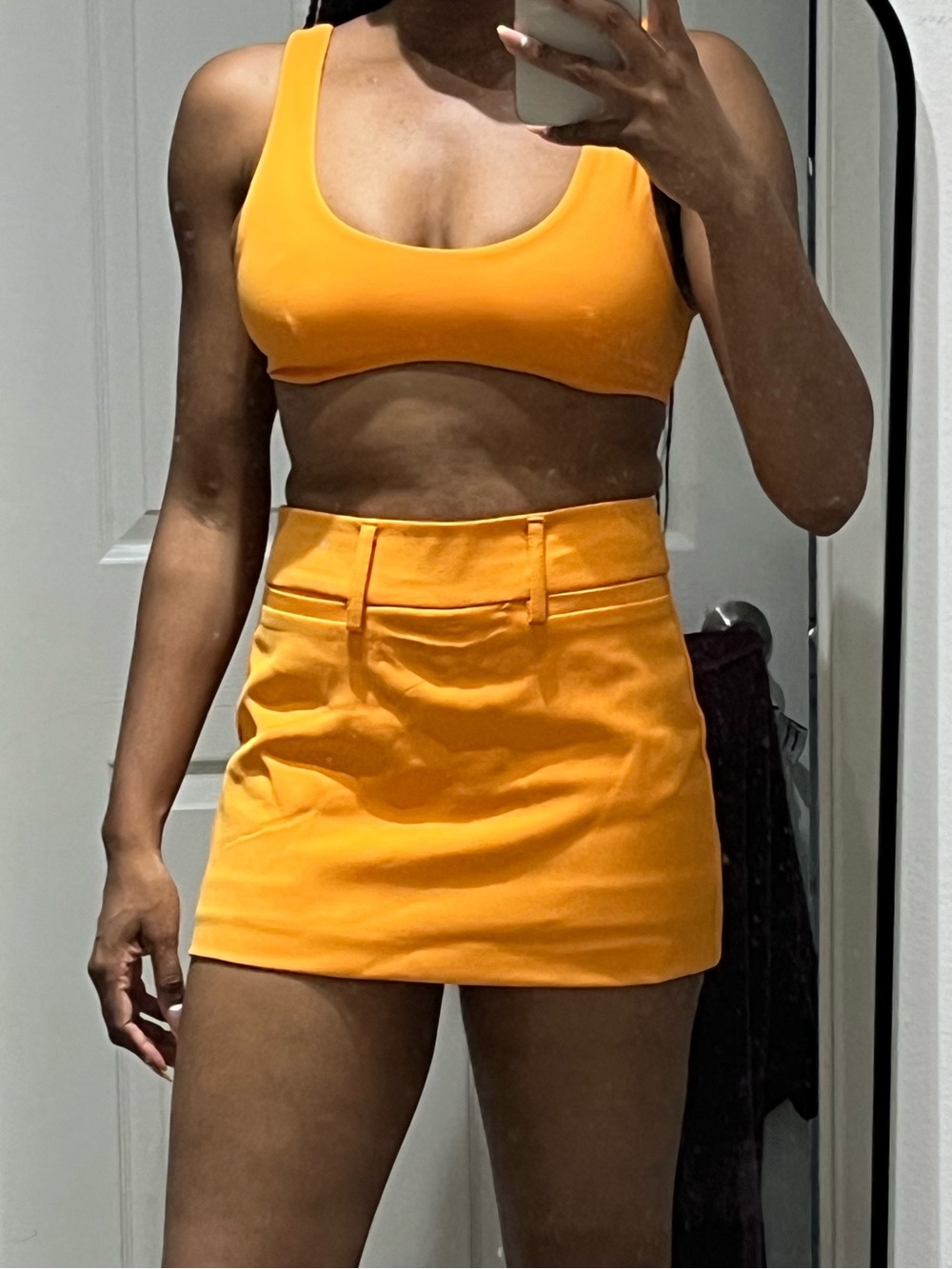 Bright Orange Crop Top and Mini Skirt Set